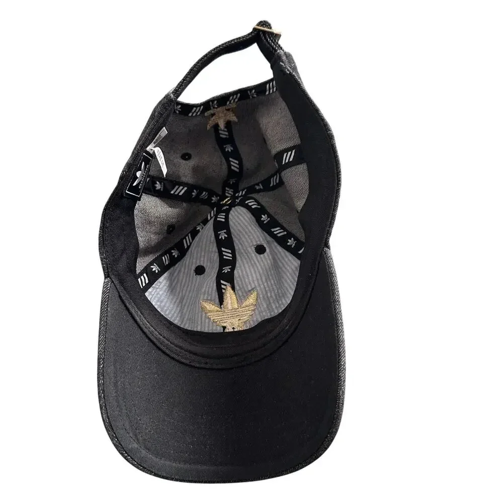 Adidas Baseball Hat Black‎ denim embroidered gold OSFA Casual Gym Yoga Hiking